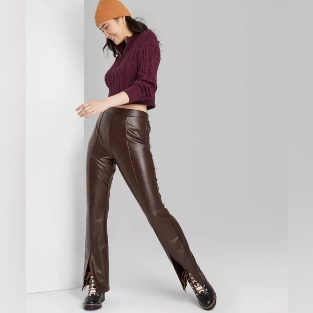 Women's Slit Front Faux Leather Flare Pants - Wild Fable